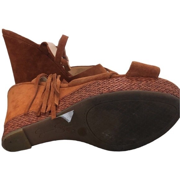 Jessica Simpson Suede Platform Wedge Sandals Tassel Ankle Strap Heels size 10 - Picture 9 of 12